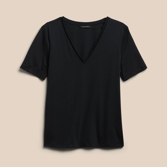 Banana Republic Luxe Touch Cotton V-neck T-shirt XL Black - Picture 6 of 10
